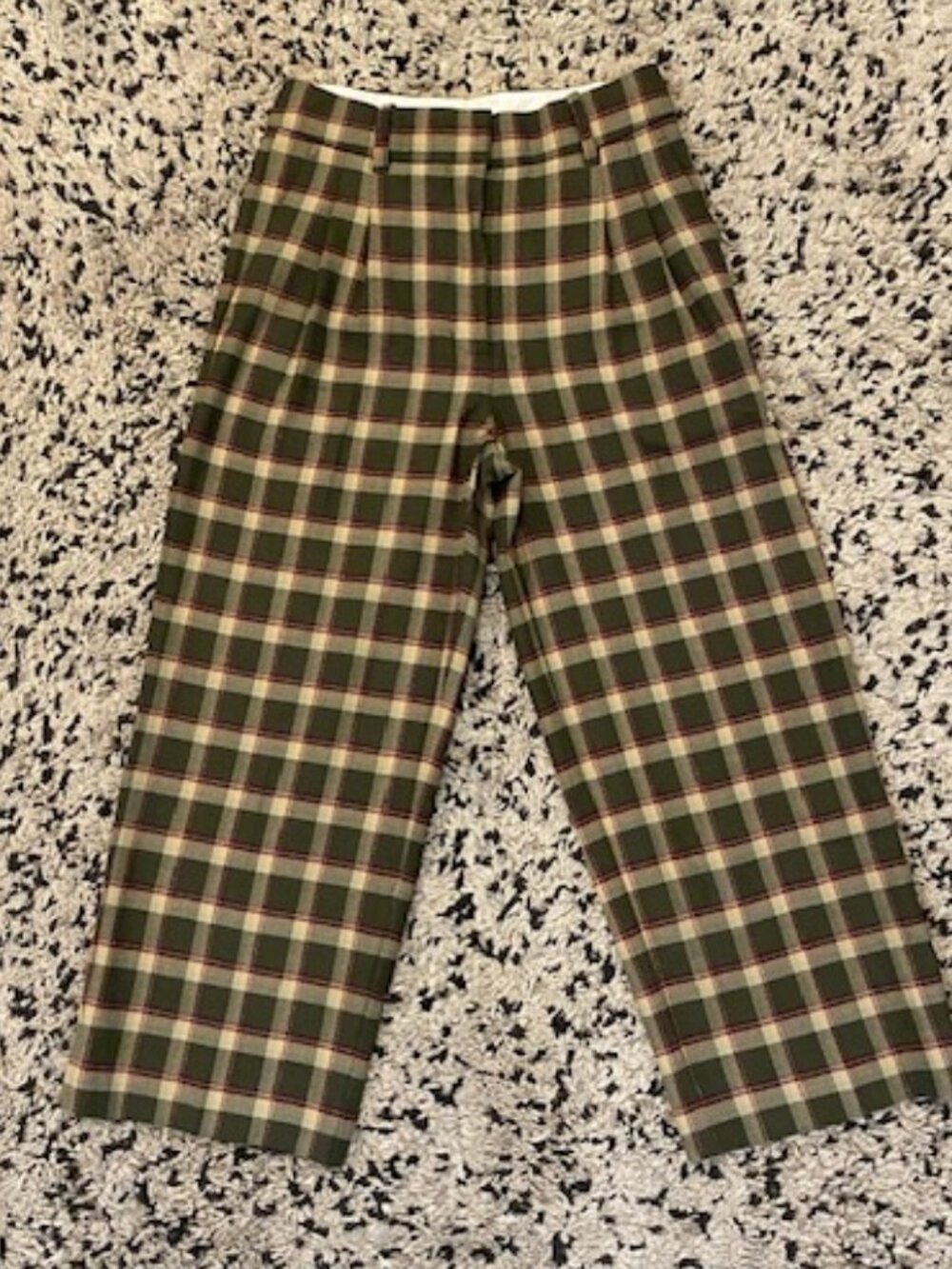 Wilfred Plaid Check Cropped Pants 4 Green & Burgundy wool Blend